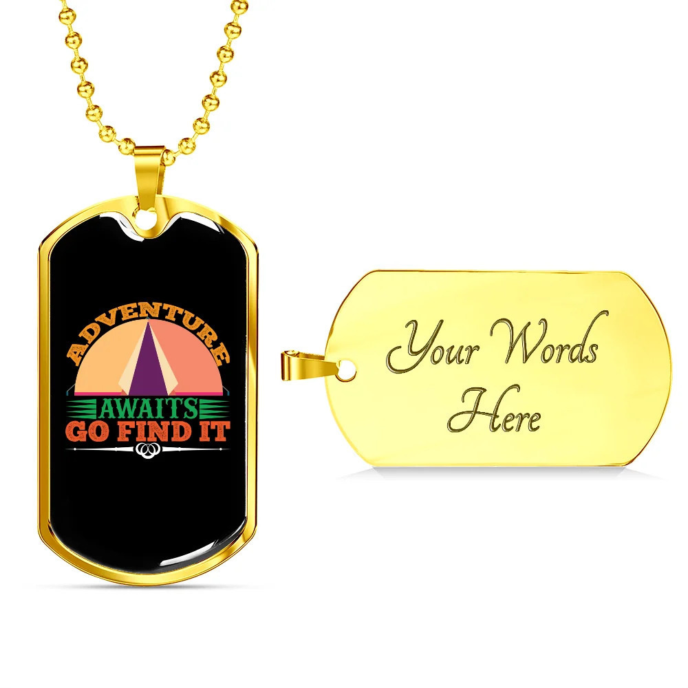 Camper Necklace Adventure Personalized Engraved Gold Dog Tag Necklace Custom Na